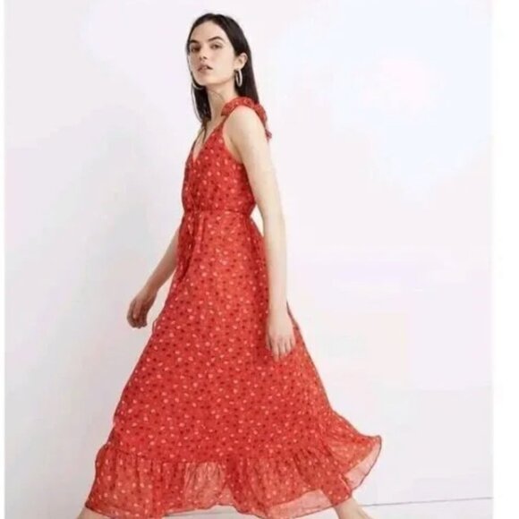 Madewell - Ruffle Strap Red Wrap Prairie Posies boho maxi dress - Picture 8 of 8